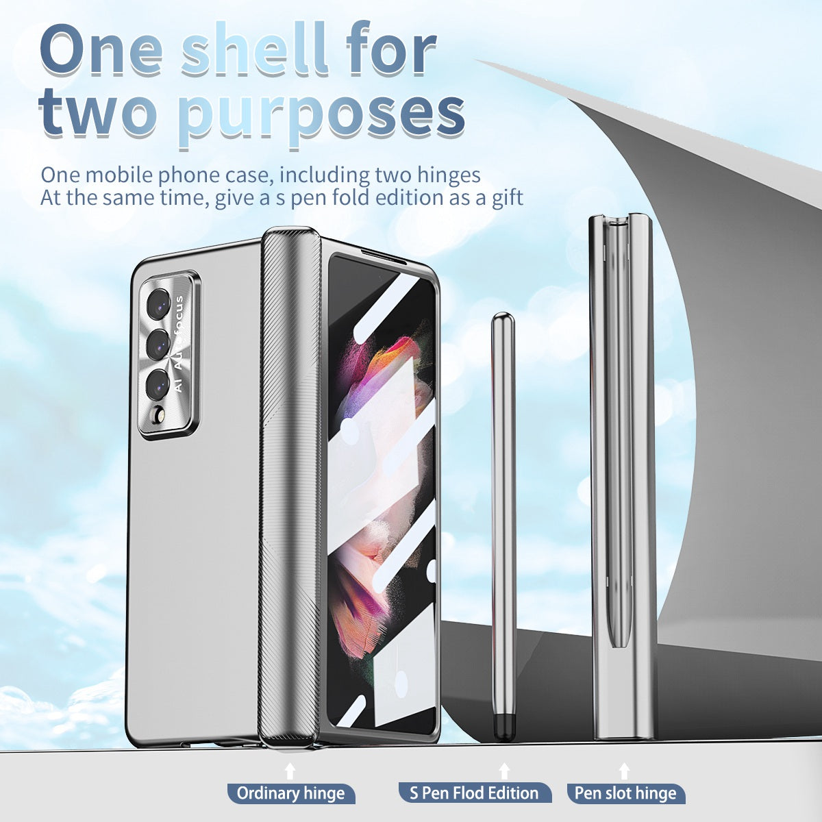 For Samsung Galaxy Z Fold3 5G Hinge + Stylus Pen Design Electroplating Hard PC Lens Protection Phone Case with Tempered Glass Screen Protector