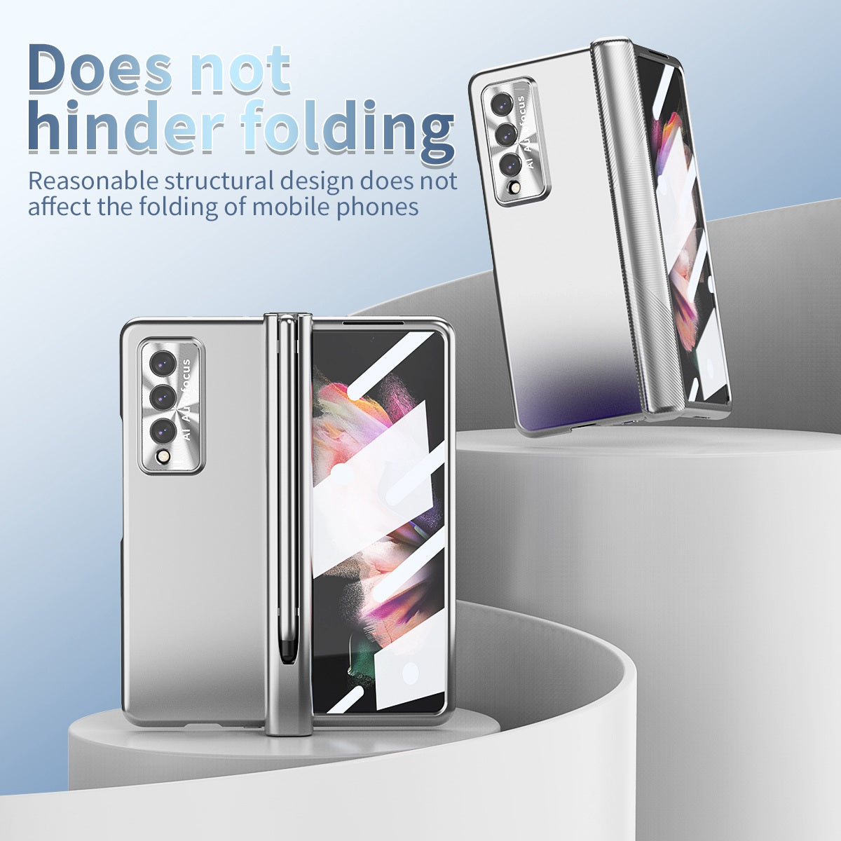 For Samsung Galaxy Z Fold3 5G Hinge + Stylus Pen Design Electroplating Hard PC Lens Protection Phone Case with Tempered Glass Screen Protector
