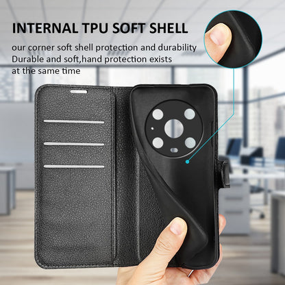 For Honor Magic4 Pro 5G Shockproof Litchi Texture Folio Flip Phone Case Anti-scratch PU Leather Wallet Stand Cover
