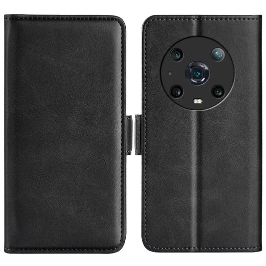 For Honor Magic4 Pro 5G Double Magnetic Clasp Folio Flip Phone Case Textured PU Leather Stand Wallet Cover