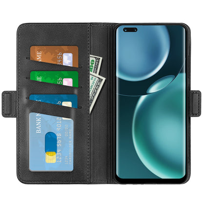 For Honor Magic4 Pro 5G Double Magnetic Clasp Folio Flip Phone Case Textured PU Leather Stand Wallet Cover