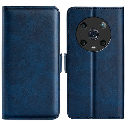 For Honor Magic4 Pro 5G Double Magnetic Clasp Folio Flip Phone Case Textured PU Leather Stand Wallet Cover