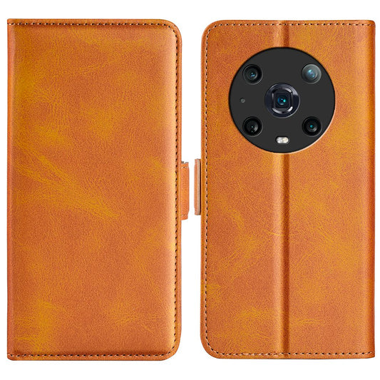 For Honor Magic4 Pro 5G Double Magnetic Clasp Folio Flip Phone Case Textured PU Leather Stand Wallet Cover