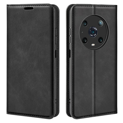 For Honor Magic4 Pro 5G Skin-touch Feeling PU Leather Magnetic Auto-absorbed Phone Case Cover with Stand Wallet