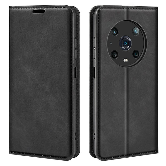 For Honor Magic4 Pro 5G Skin-touch Feeling PU Leather Magnetic Auto-absorbed Phone Case Cover with Stand Wallet