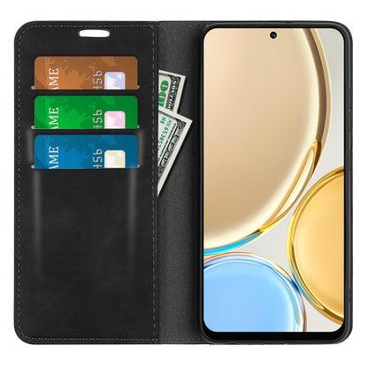 For Honor Magic4 Pro 5G Skin-touch Feeling PU Leather Magnetic Auto-absorbed Phone Case Cover with Stand Wallet