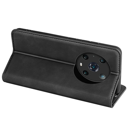 For Honor Magic4 Pro 5G Skin-touch Feeling PU Leather Magnetic Auto-absorbed Phone Case Cover with Stand Wallet