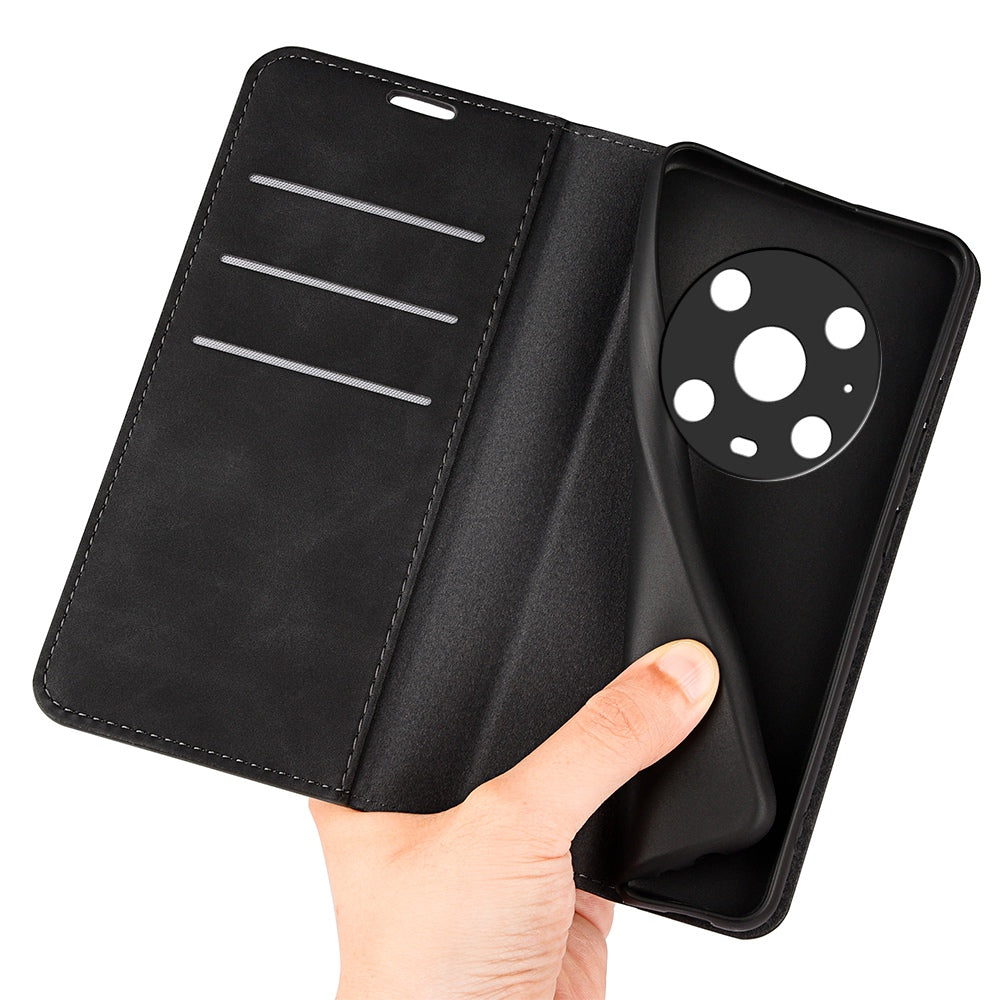 For Honor Magic4 Pro 5G Skin-touch Feeling PU Leather Magnetic Auto-absorbed Phone Case Cover with Stand Wallet