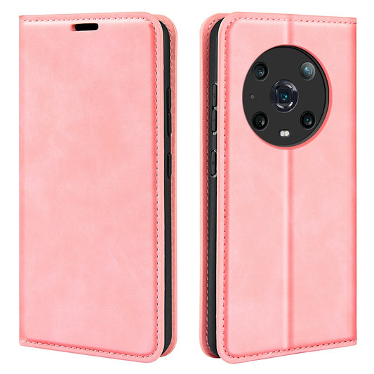 For Honor Magic4 Pro 5G Skin-touch Feeling PU Leather Magnetic Auto-absorbed Phone Case Cover with Stand Wallet