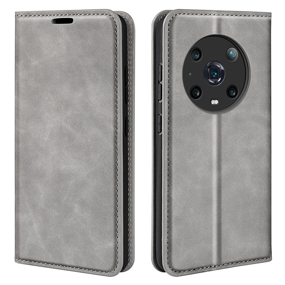 For Honor Magic4 Pro 5G Skin-touch Feeling PU Leather Magnetic Auto-absorbed Phone Case Cover with Stand Wallet