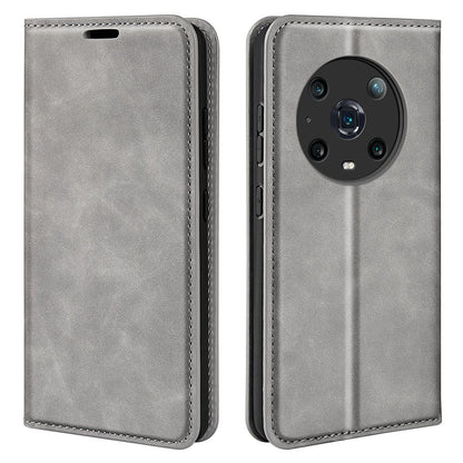 For Honor Magic4 Pro 5G Skin-touch Feeling PU Leather Magnetic Auto-absorbed Phone Case Cover with Stand Wallet