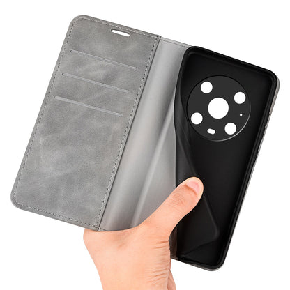 For Honor Magic4 Pro 5G Skin-touch Feeling PU Leather Magnetic Auto-absorbed Phone Case Cover with Stand Wallet