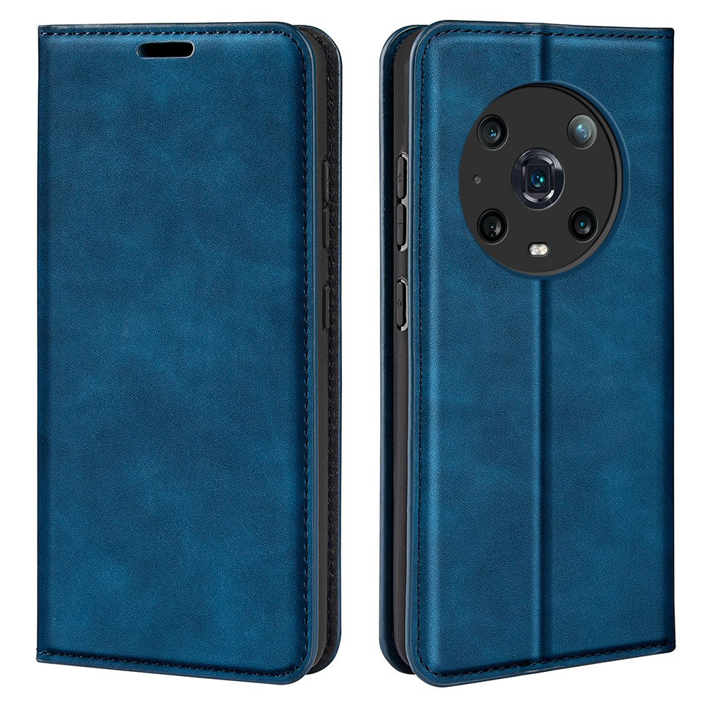 For Honor Magic4 Pro 5G Skin-touch Feeling PU Leather Magnetic Auto-absorbed Phone Case Cover with Stand Wallet