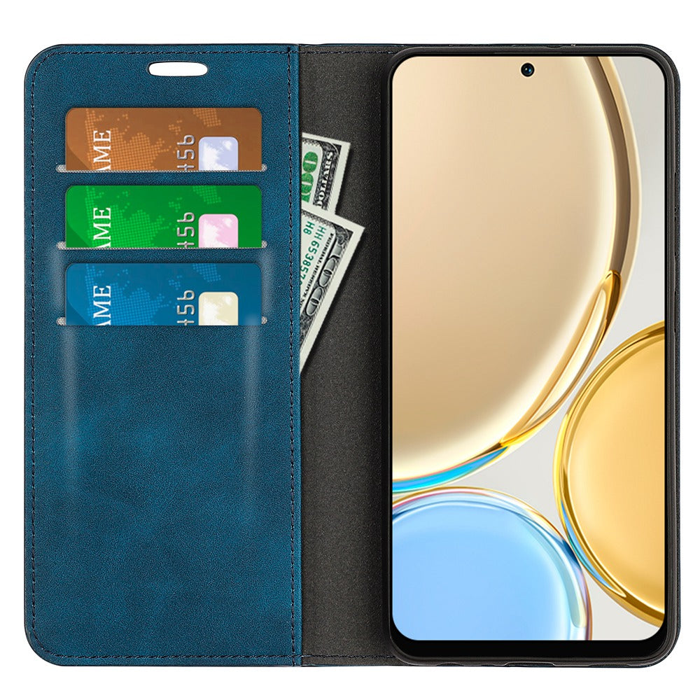 For Honor Magic4 Pro 5G Skin-touch Feeling PU Leather Magnetic Auto-absorbed Phone Case Cover with Stand Wallet