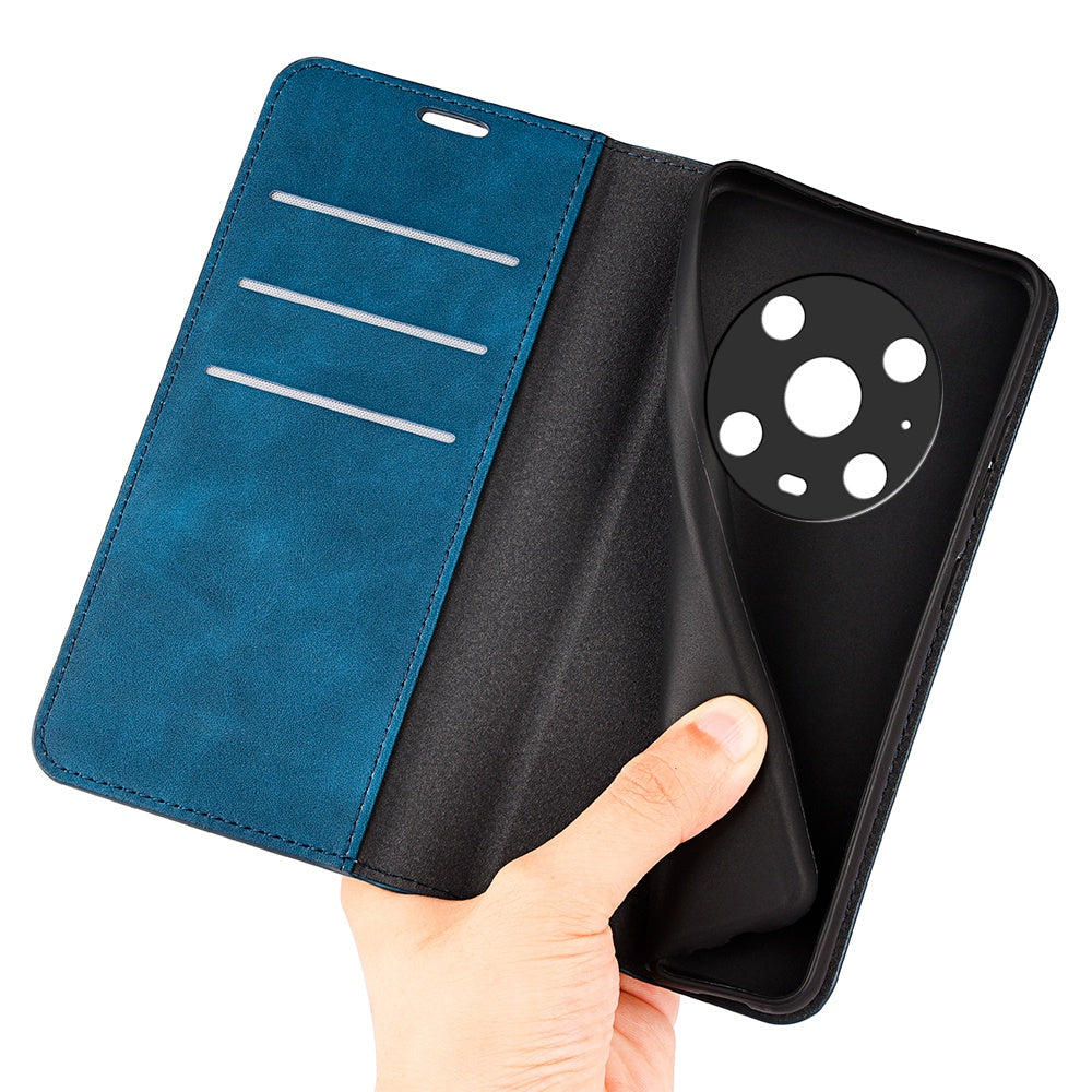 For Honor Magic4 Pro 5G Skin-touch Feeling PU Leather Magnetic Auto-absorbed Phone Case Cover with Stand Wallet