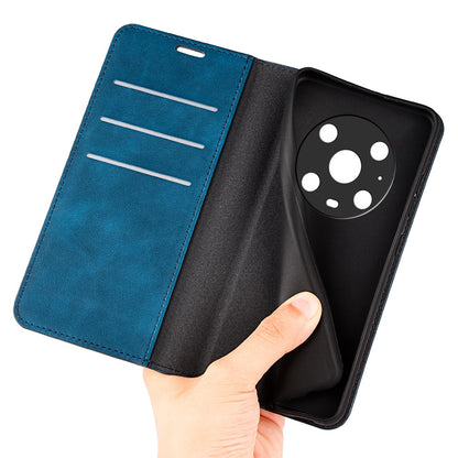 For Honor Magic4 Pro 5G Skin-touch Feeling PU Leather Magnetic Auto-absorbed Phone Case Cover with Stand Wallet