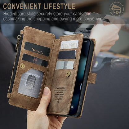CASEME C30 Series for iPhone 13 Pro 6.1 inch All-round Protection Phone Wallet Case Stand Zipper Pocket PU Leather Magnetic Back Cover with Multiple Card Slots