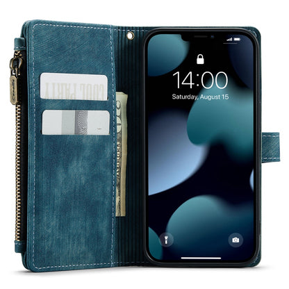 CASEME C30 Series for iPhone 13 Pro 6.1 inch All-round Protection Phone Wallet Case Stand Zipper Pocket PU Leather Magnetic Back Cover with Multiple Card Slots