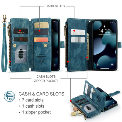 CASEME C30 Series for iPhone 13 Pro 6.1 inch All-round Protection Phone Wallet Case Stand Zipper Pocket PU Leather Magnetic Back Cover with Multiple Card Slots
