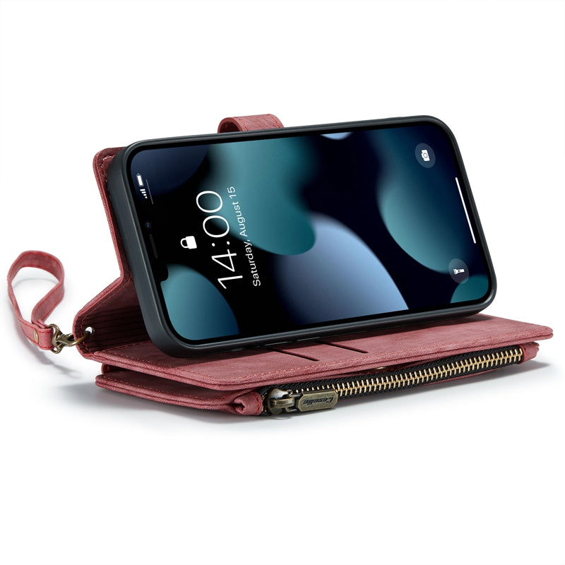 CASEME C30 Series for iPhone 13 Pro 6.1 inch All-round Protection Phone Wallet Case Stand Zipper Pocket PU Leather Magnetic Back Cover with Multiple Card Slots