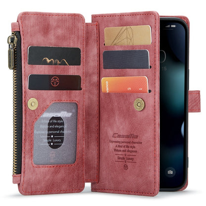 CASEME C30 Series for iPhone 13 Pro 6.1 inch All-round Protection Phone Wallet Case Stand Zipper Pocket PU Leather Magnetic Back Cover with Multiple Card Slots
