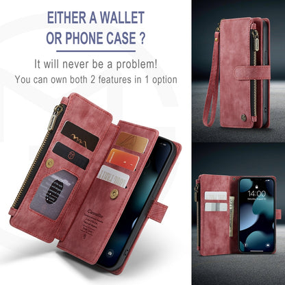 CASEME C30 Series for iPhone 13 Pro 6.1 inch All-round Protection Phone Wallet Case Stand Zipper Pocket PU Leather Magnetic Back Cover with Multiple Card Slots