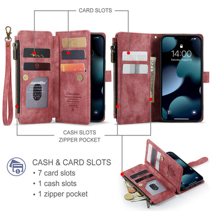 CASEME C30 Series for iPhone 13 Pro 6.1 inch All-round Protection Phone Wallet Case Stand Zipper Pocket PU Leather Magnetic Back Cover with Multiple Card Slots