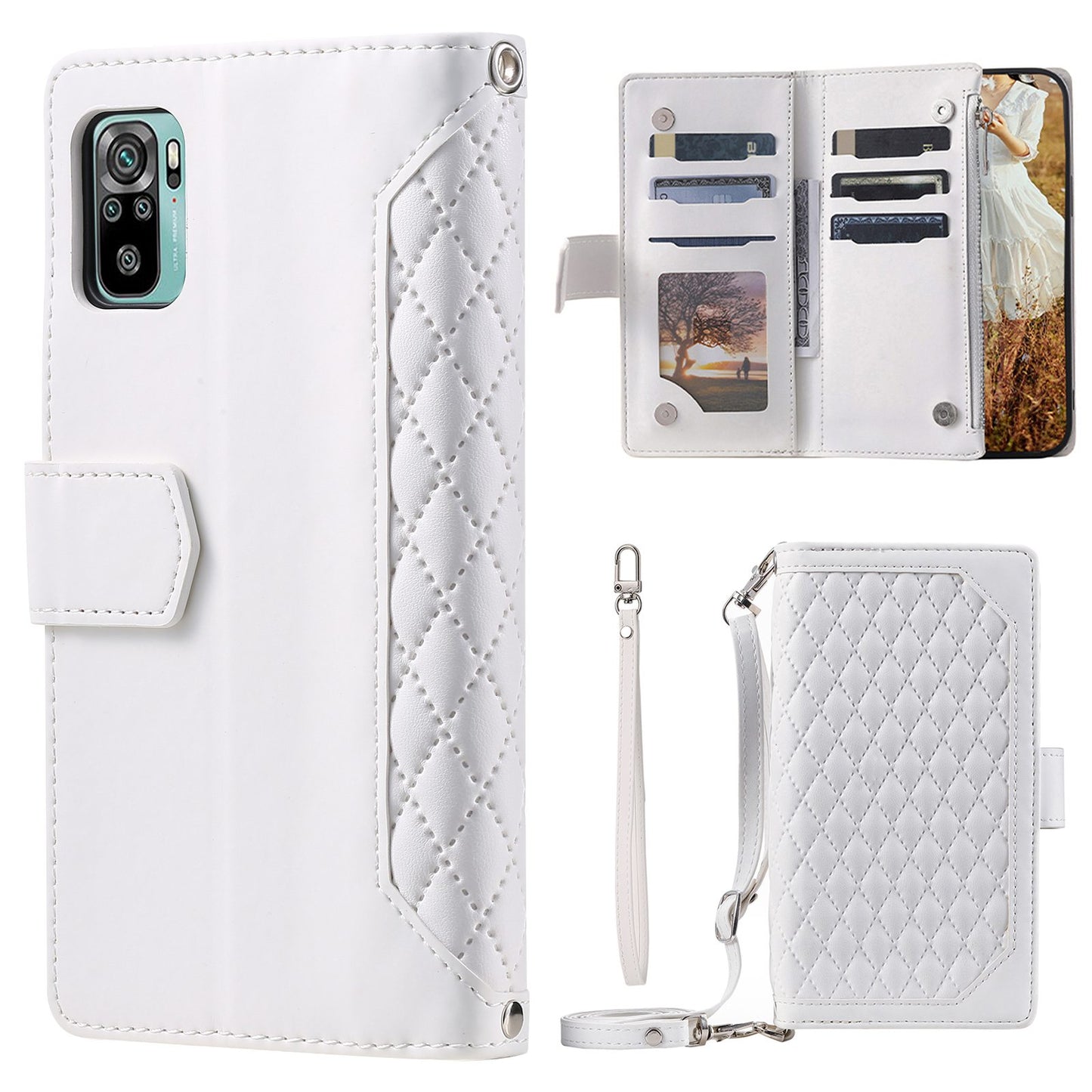 005 Style Phone Case for Xiaomi Poco M5s 4G / Redmi Note 10 4G / Redmi Note 10S 4G, Wear-resistant Anti-drop Leather Rhombus Texture Stand Wallet Cover with Zipper Pocket