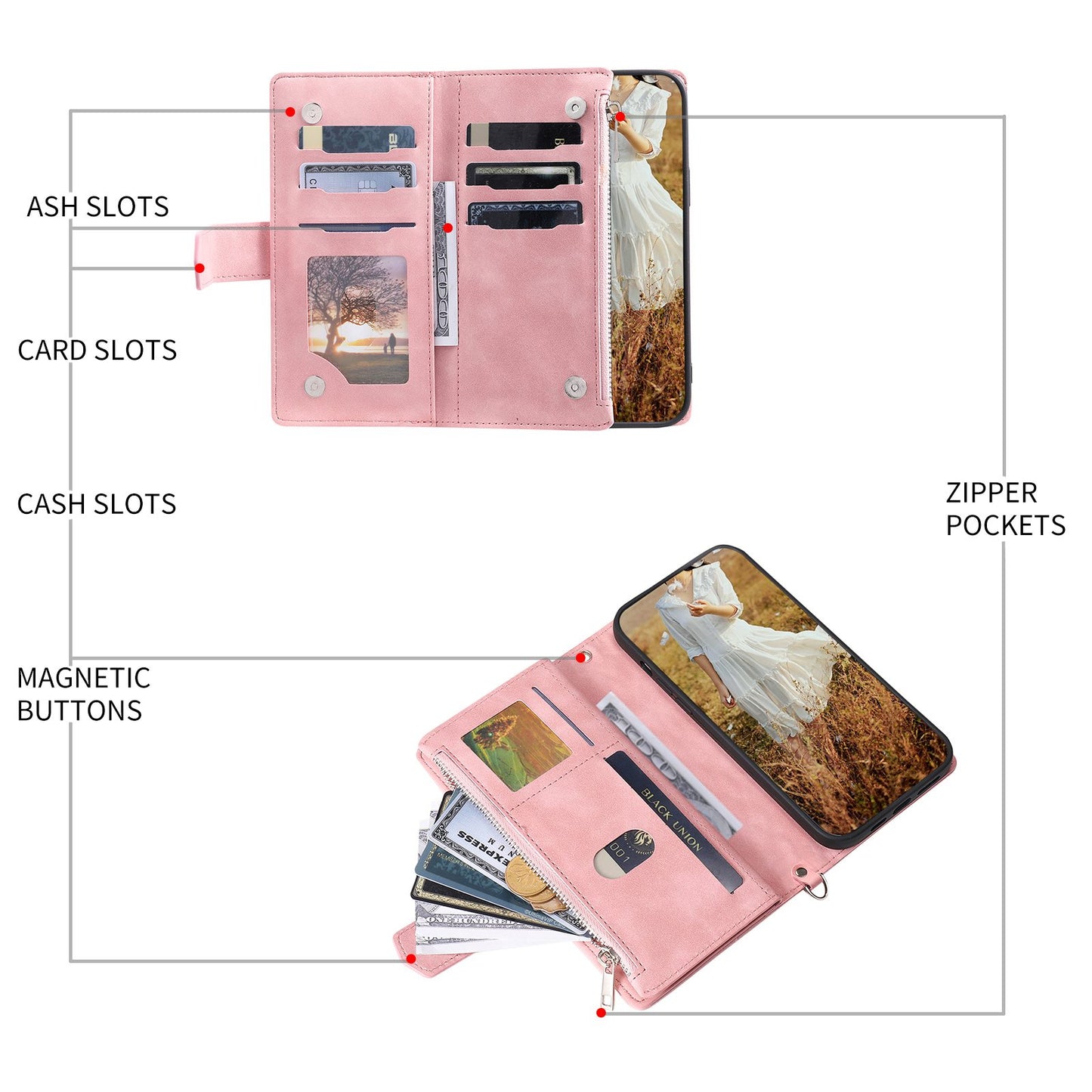 005 Style Anti-drop Phone Case For iPhone 13 Pro 6.1 inch, Scratch-resistant Mobile Phone Wallet Stand Cover Zipper Pocket Rhombus Texture PU Leather Shell with Strap Card Holder