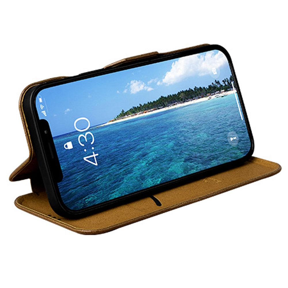 For iPhone 13 Pro 6.1 inch PU Leather Foldable Stand Case Folio Flip Magnetic Closure Card Slot Phone Cover