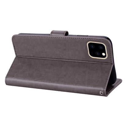Rhinestone Decor Leather Case for iPhone 14 6.1 inch, Owl Flower Imprinted Phone Wallet Stand Cover