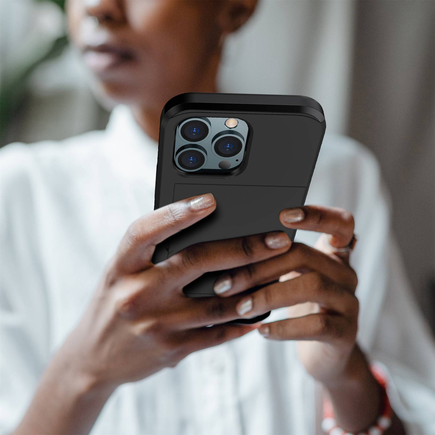 For iPhone 14 Pro 6.1 inch Anti-scratch Phone Case Card Holder  Soft TPU + Hard PC Hybrid Cover