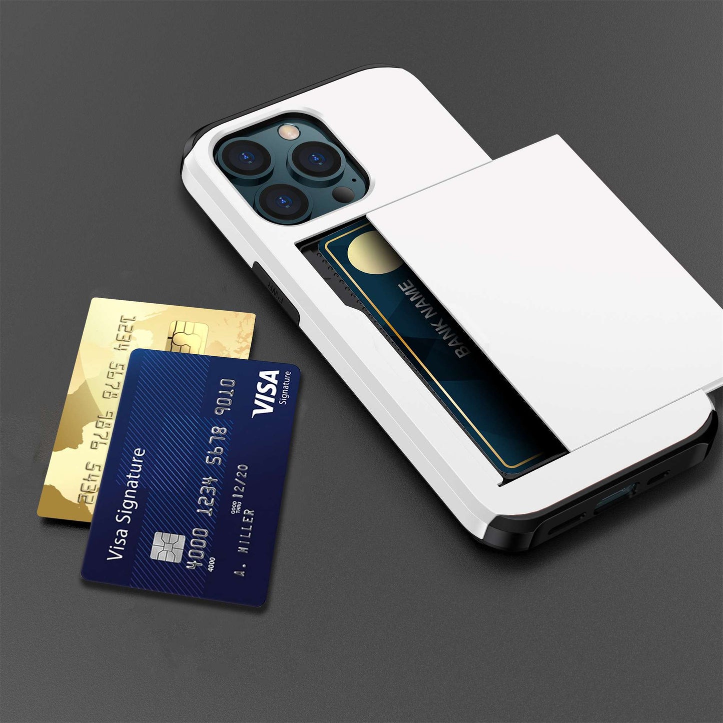 For iPhone 14 Pro 6.1 inch Anti-scratch Phone Case Card Holder  Soft TPU + Hard PC Hybrid Cover