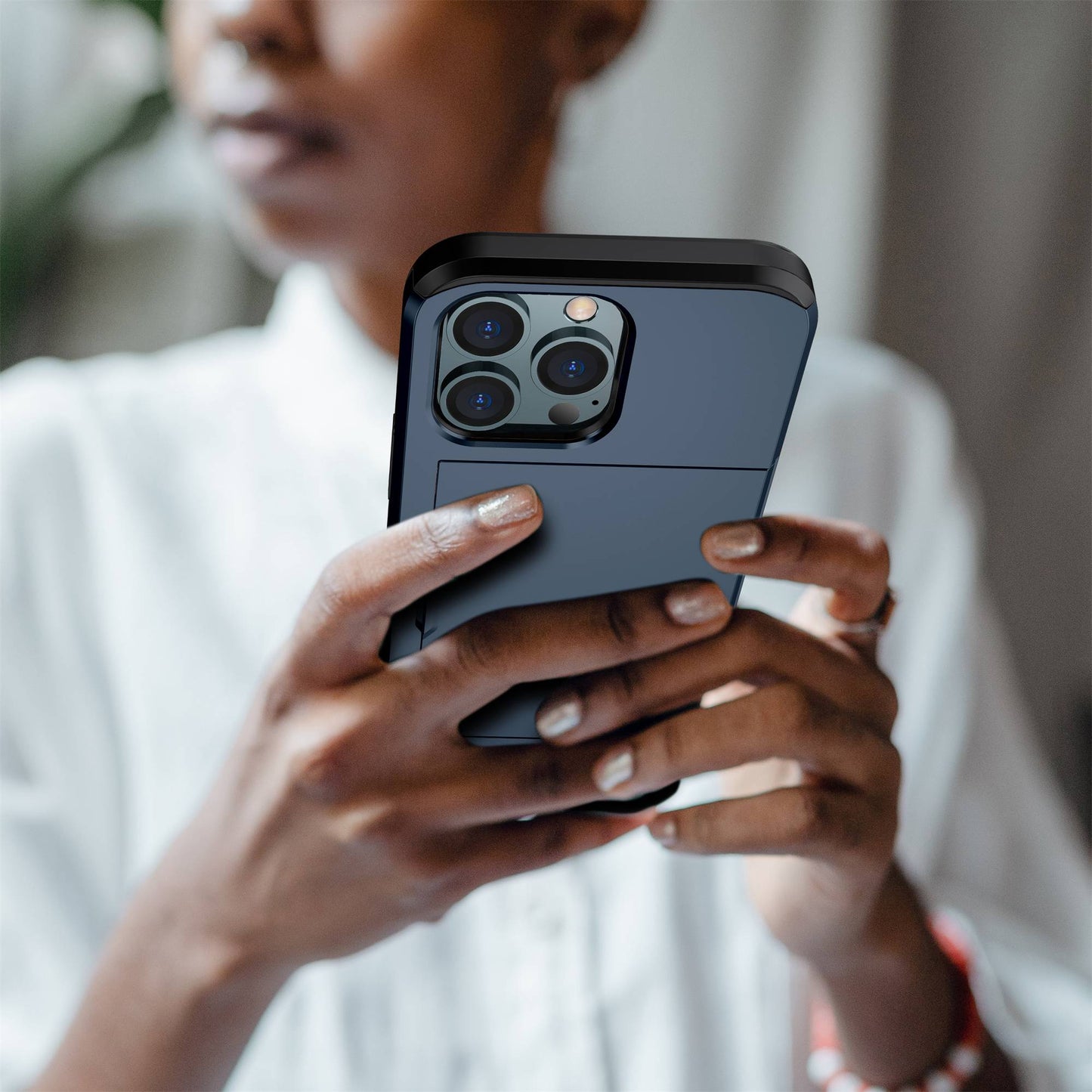 For iPhone 14 Pro 6.1 inch Anti-scratch Phone Case Card Holder  Soft TPU + Hard PC Hybrid Cover