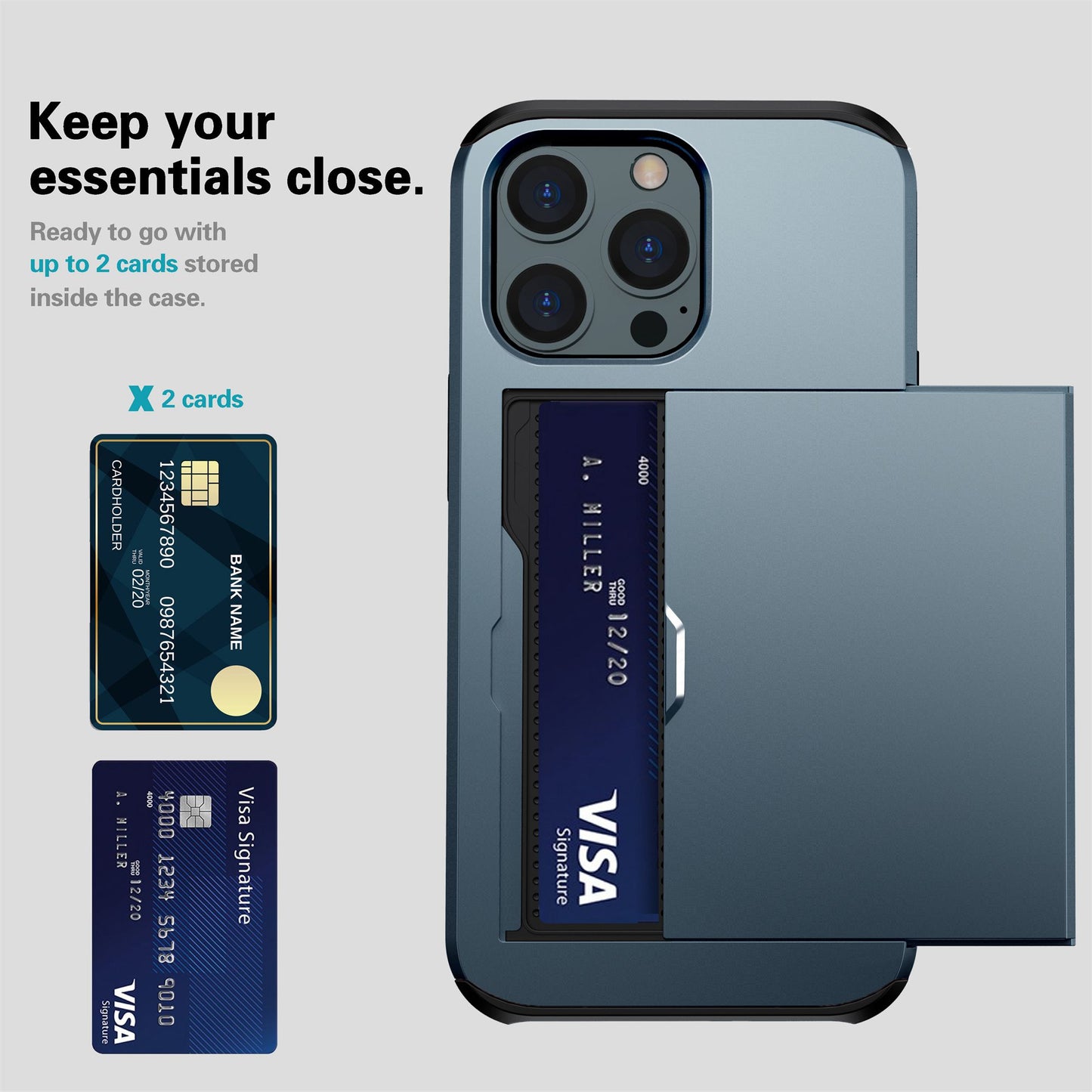 For iPhone 14 Pro 6.1 inch Anti-scratch Phone Case Card Holder  Soft TPU + Hard PC Hybrid Cover