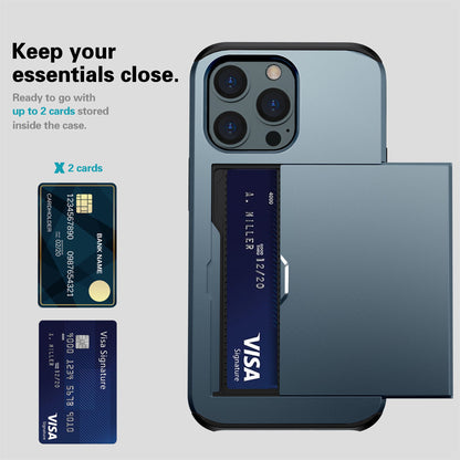 For iPhone 14 Pro 6.1 inch Anti-scratch Phone Case Card Holder  Soft TPU + Hard PC Hybrid Cover