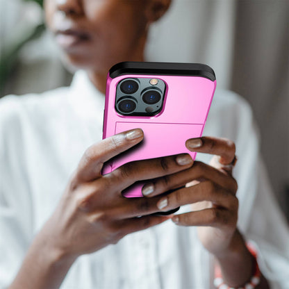 For iPhone 14 Pro 6.1 inch Anti-scratch Phone Case Card Holder  Soft TPU + Hard PC Hybrid Cover