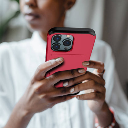 For iPhone 14 Pro 6.1 inch Anti-scratch Phone Case Card Holder  Soft TPU + Hard PC Hybrid Cover