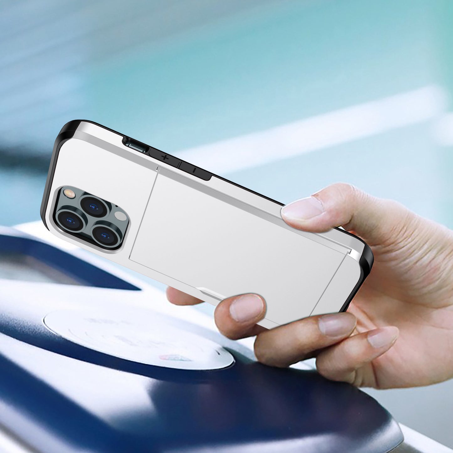 For iPhone 14 Pro 6.1 inch Anti-scratch Phone Case Card Holder  Soft TPU + Hard PC Hybrid Cover