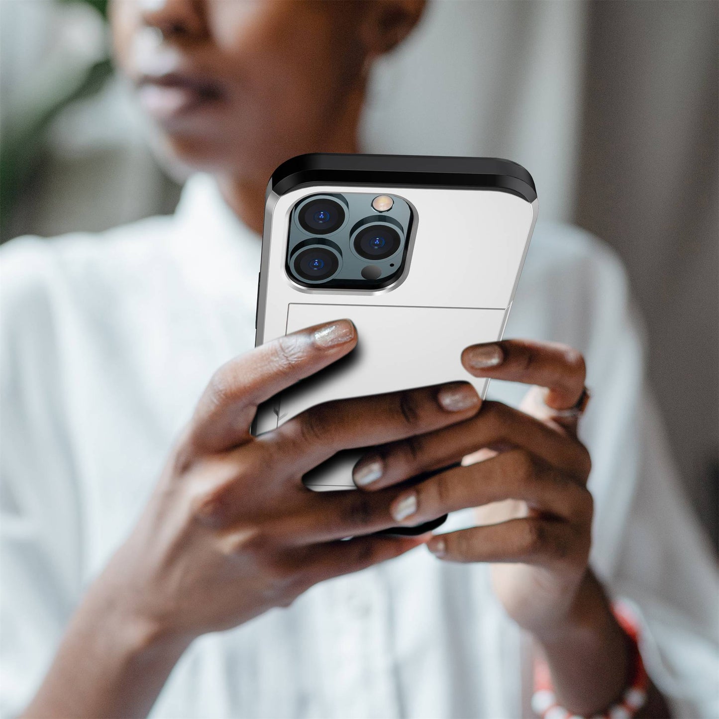 For iPhone 14 Pro 6.1 inch Anti-scratch Phone Case Card Holder  Soft TPU + Hard PC Hybrid Cover