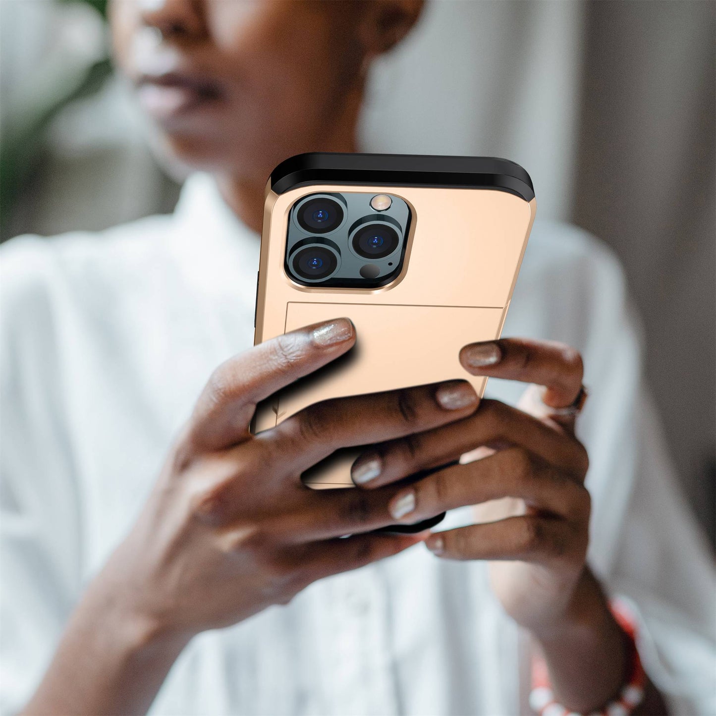 For iPhone 14 Pro 6.1 inch Anti-scratch Phone Case Card Holder  Soft TPU + Hard PC Hybrid Cover