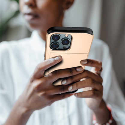 For iPhone 14 Pro 6.1 inch Anti-scratch Phone Case Card Holder  Soft TPU + Hard PC Hybrid Cover