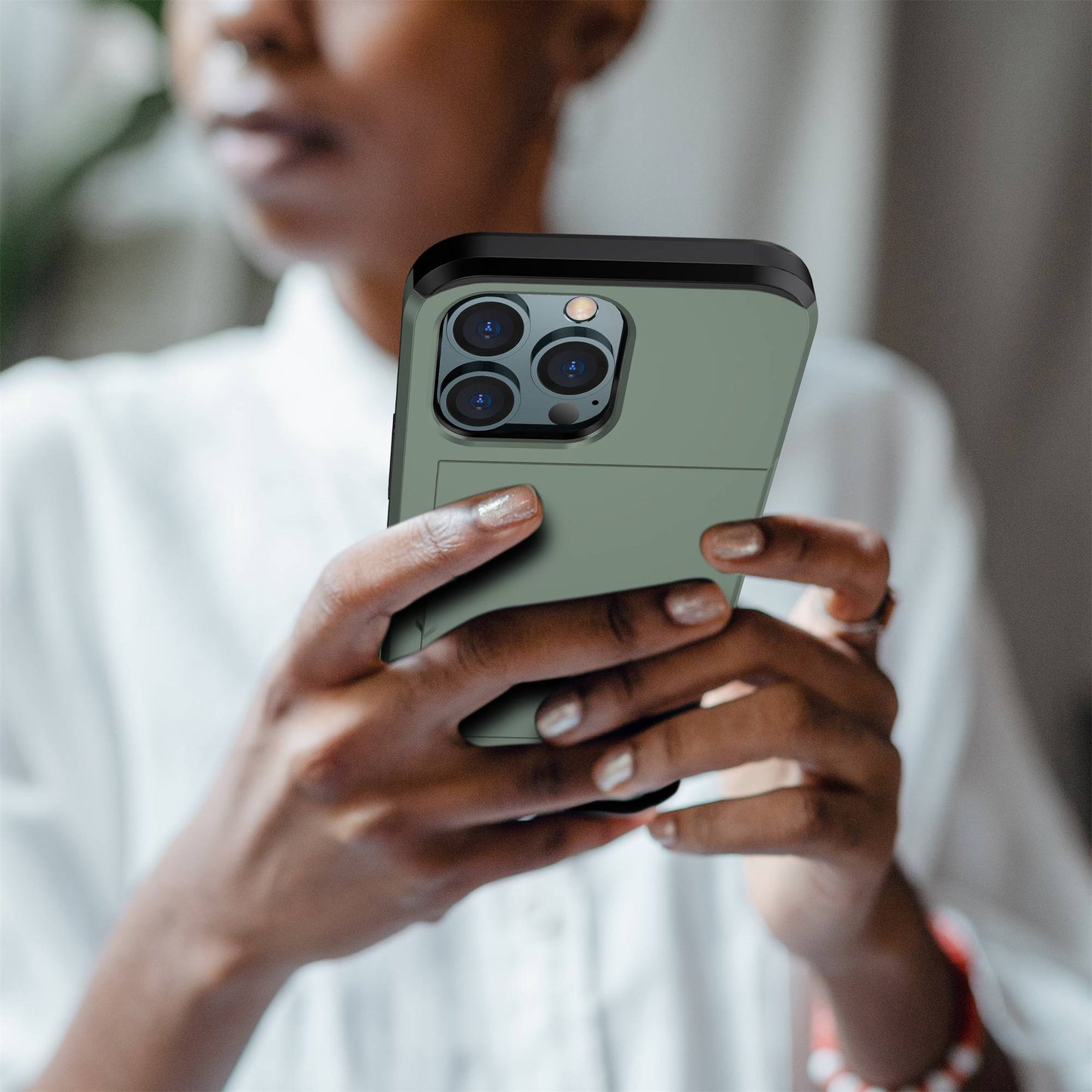 For iPhone 14 Pro 6.1 inch Anti-scratch Phone Case Card Holder  Soft TPU + Hard PC Hybrid Cover