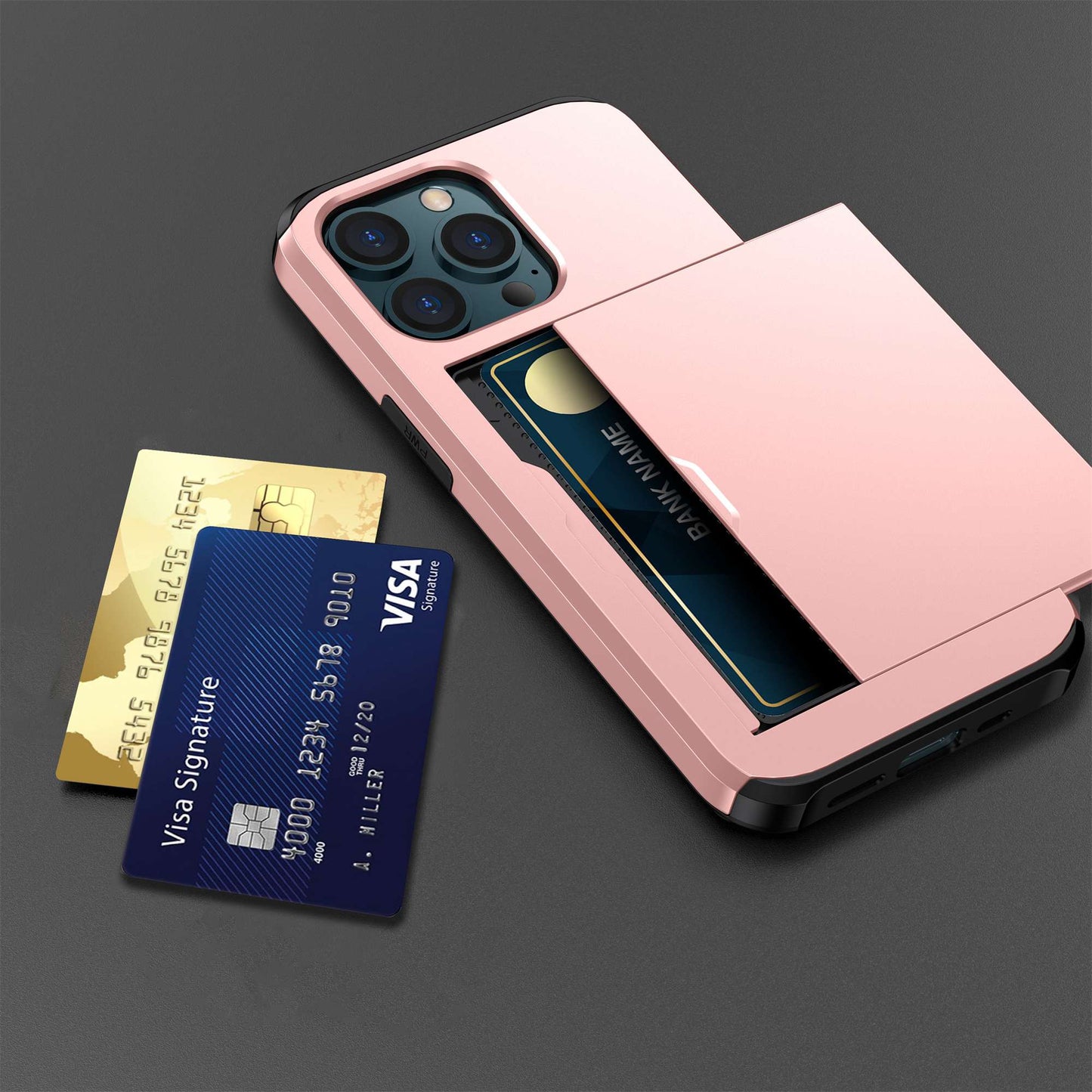 For iPhone 14 Pro 6.1 inch Anti-scratch Phone Case Card Holder  Soft TPU + Hard PC Hybrid Cover