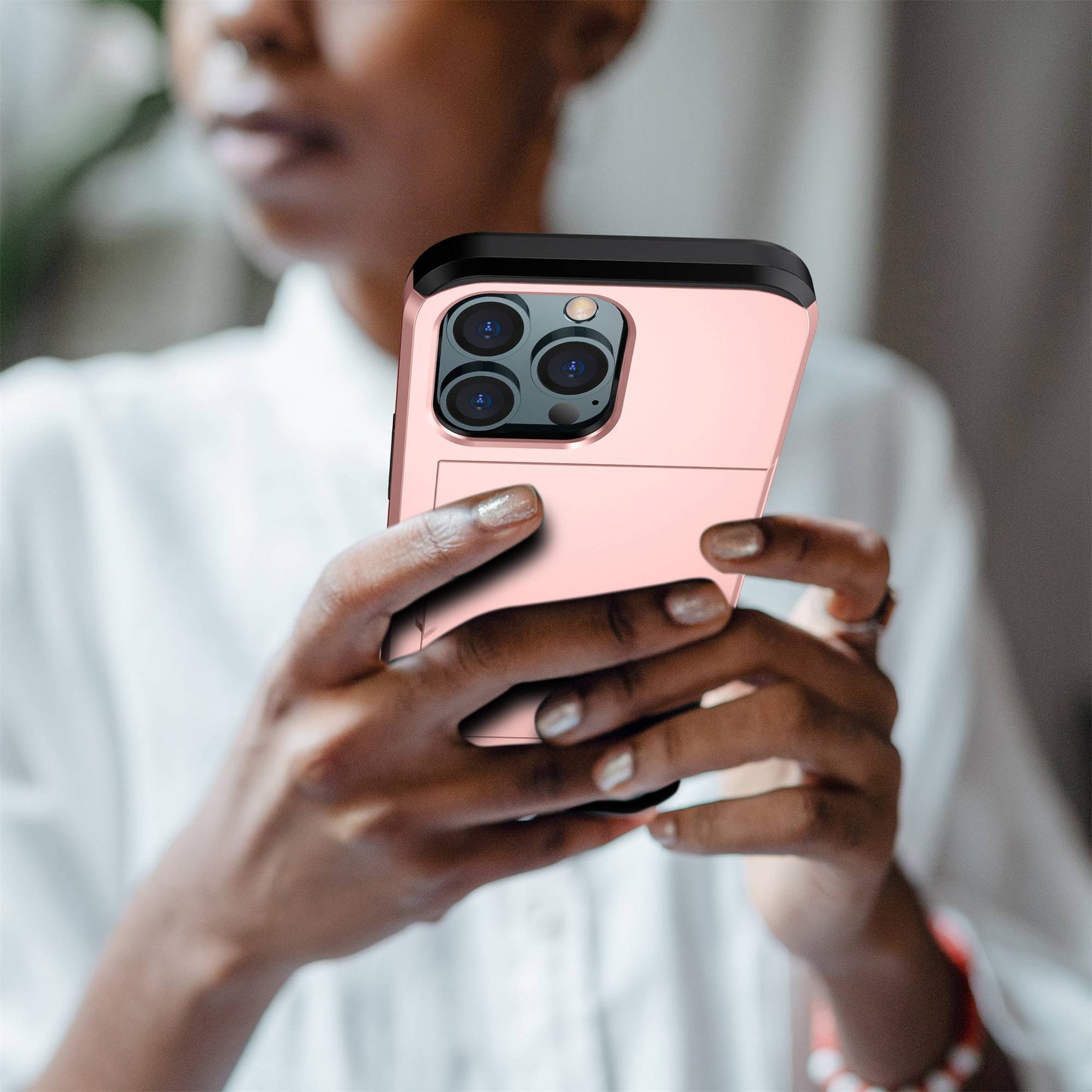 For iPhone 14 Pro 6.1 inch Anti-scratch Phone Case Card Holder  Soft TPU + Hard PC Hybrid Cover