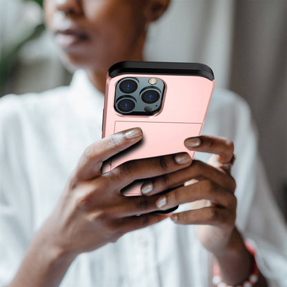 For iPhone 14 Pro 6.1 inch Anti-scratch Phone Case Card Holder  Soft TPU + Hard PC Hybrid Cover