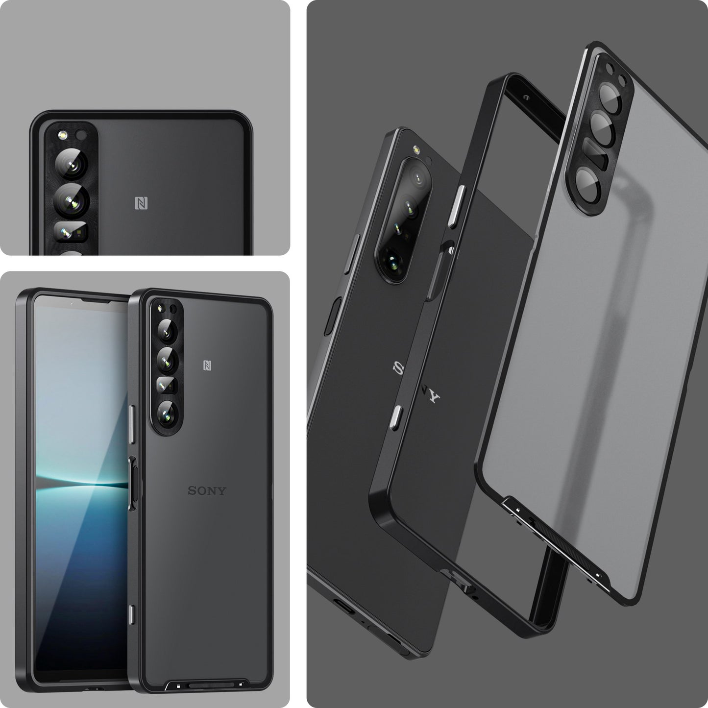 For Sony Xperia 1 IV 5G Aluminium Alloy Frame+TPU Anti-scratch Phone Back Cover Anti-drop Detachable 2-in-1 Matte Phone Case with Lens Cover+Lens Film