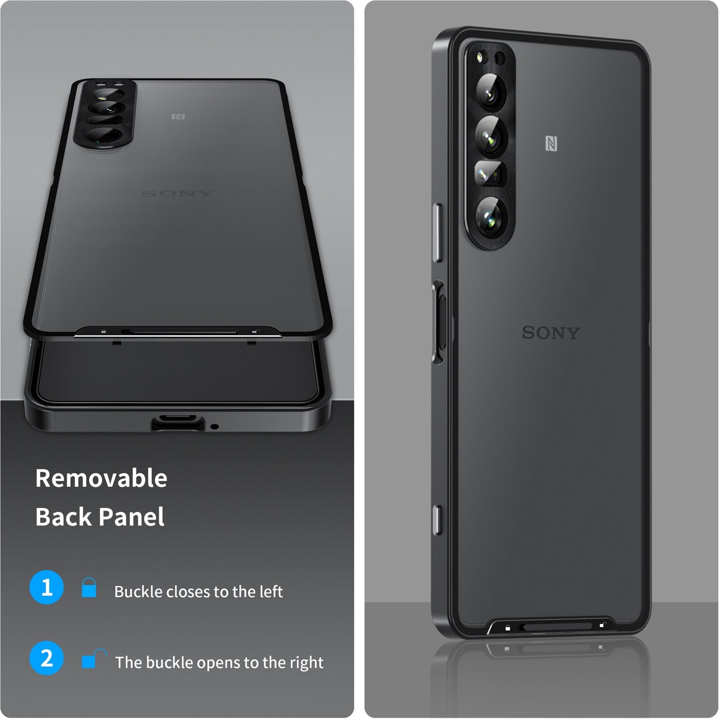 For Sony Xperia 1 IV 5G Aluminium Alloy Frame+TPU Anti-scratch Phone Back Cover Anti-drop Detachable 2-in-1 Matte Phone Case with Lens Cover+Lens Film