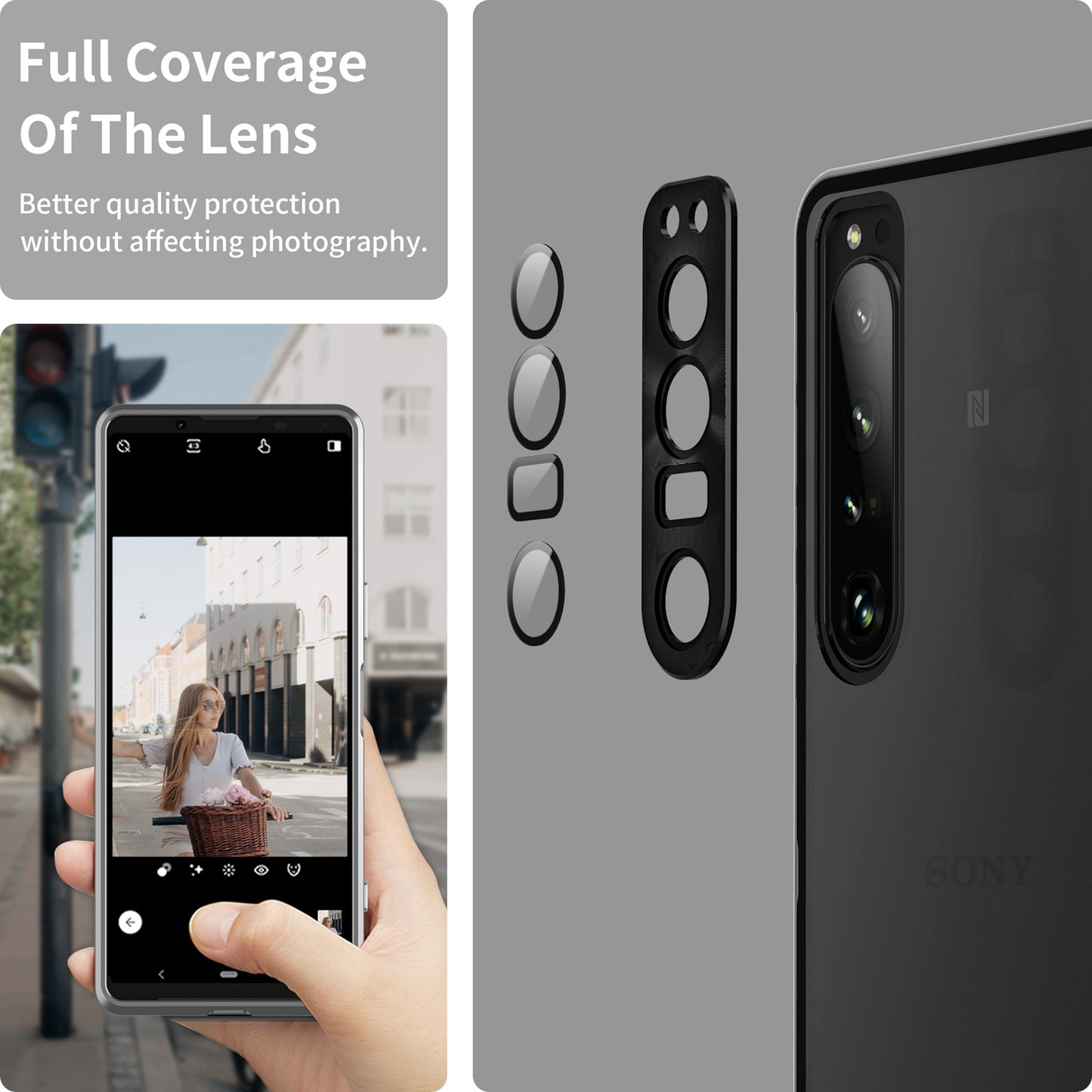 For Sony Xperia 1 IV 5G Aluminium Alloy Frame+TPU Anti-scratch Phone Back Cover Anti-drop Detachable 2-in-1 Matte Phone Case with Lens Cover+Lens Film