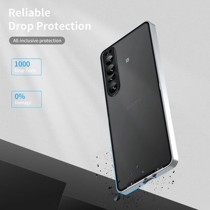 For Sony Xperia 1 IV 5G Aluminium Alloy Frame+TPU Anti-scratch Phone Back Cover Anti-drop Detachable 2-in-1 Matte Phone Case with Lens Cover+Lens Film